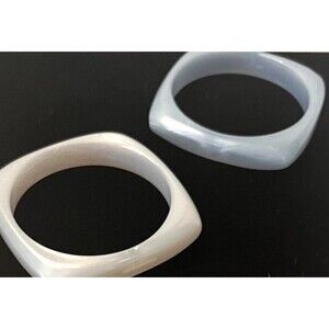 Vintage Square Lucite Bangle Set MCM Ice Blue Cream Opalescent Art Deco Mod